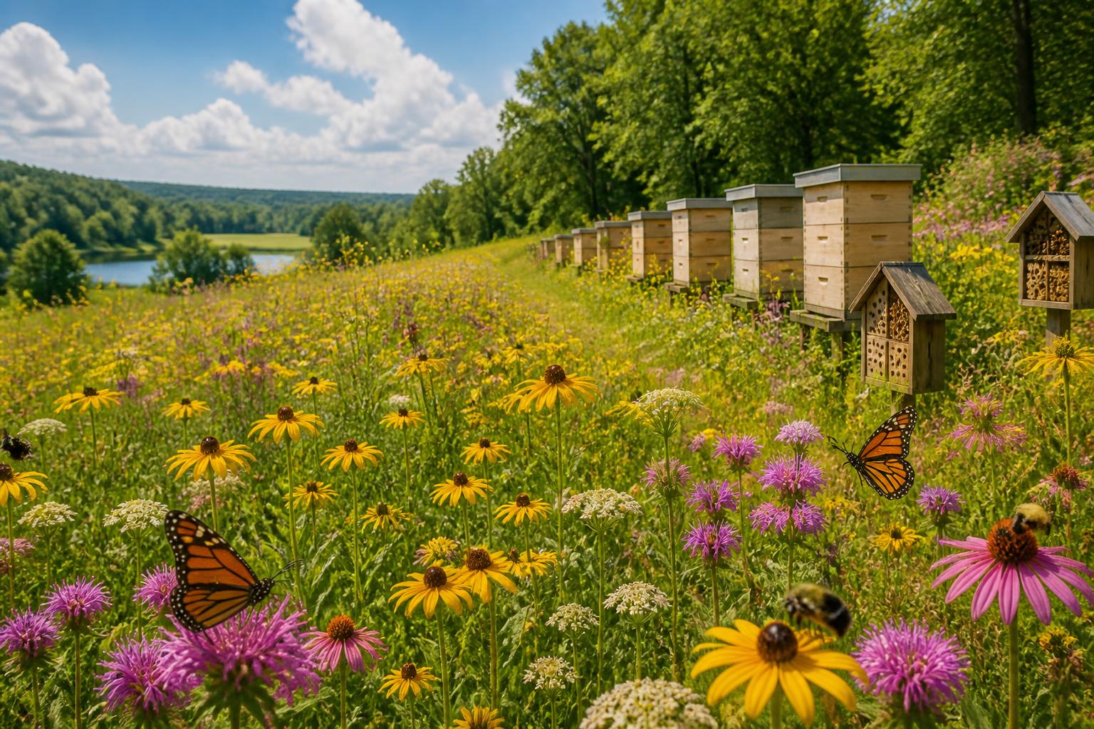 A restored wildflower corridor at a Honeyfield field station